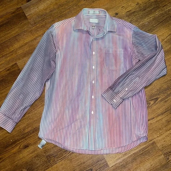 Stafford Custom Tie Dye Colorful Stripe Long Sleeve Button Up Shirt Size 16.5 - Picture 5 of 8